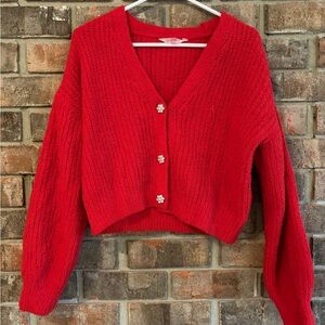 No Boundaries Red Cardigan with Floral Buttons